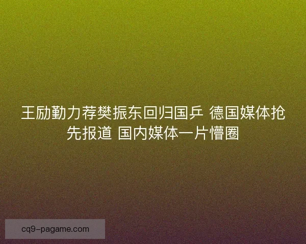 王励勤力荐樊振东回归国乒 德国媒体抢先报道 国内媒体一片懵圈